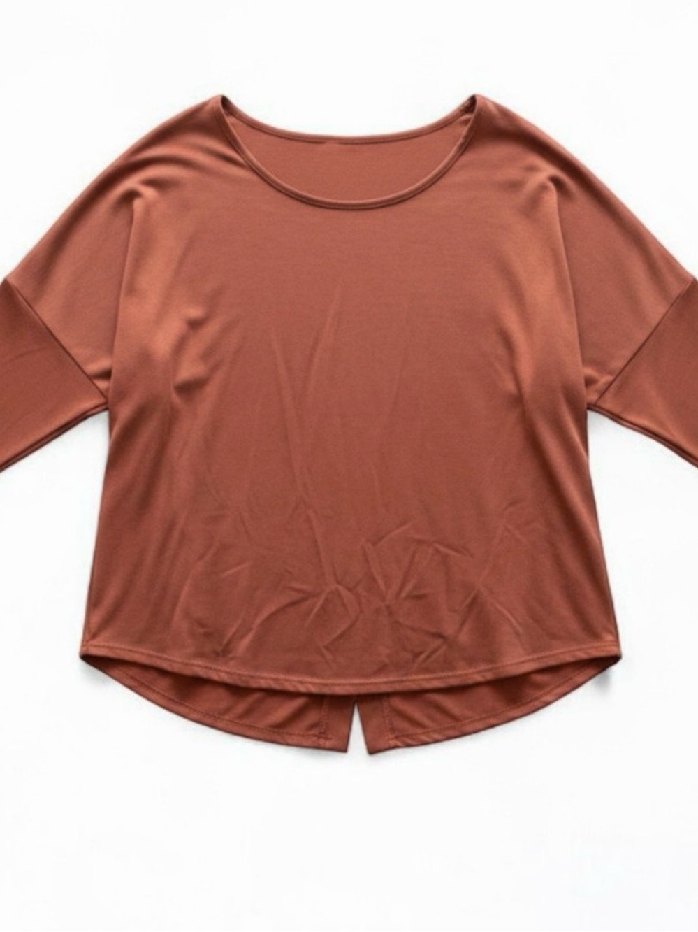 Green Envelope Orange Rust Back Button Top Womens Small